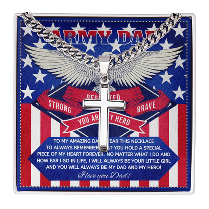 JGF Jewelry Gifts for Family Cross Necklace For Men Silver US Army Dad from Son and Daughter