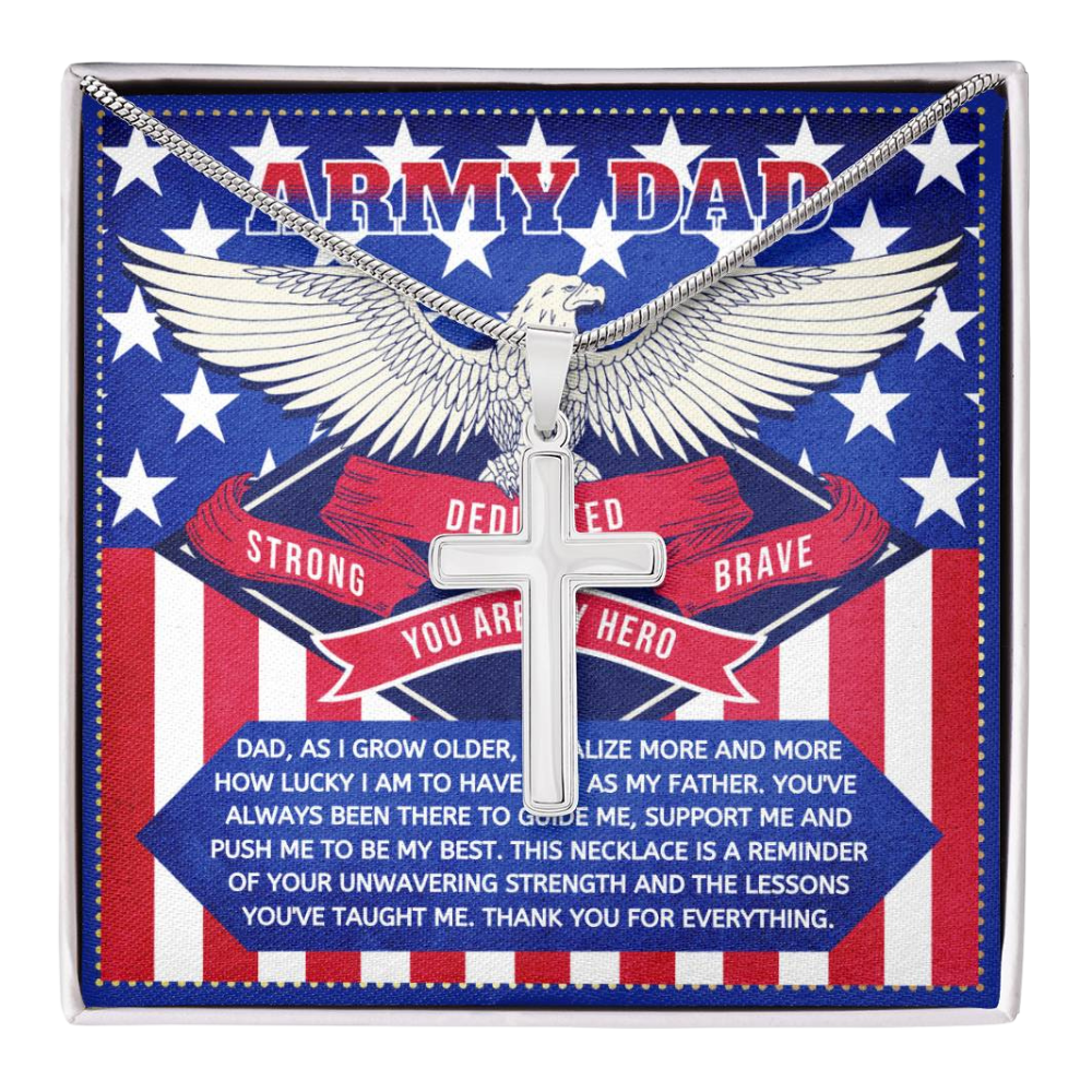 JGF Jewelry Gifts for Family US Army Dad Cross Necklace for Men Silver from Daughter and Son
