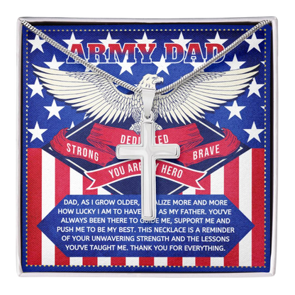 JGF Jewelry Gifts for Family US Army Dad Cross Necklace for Men Silver from Daughter and Son