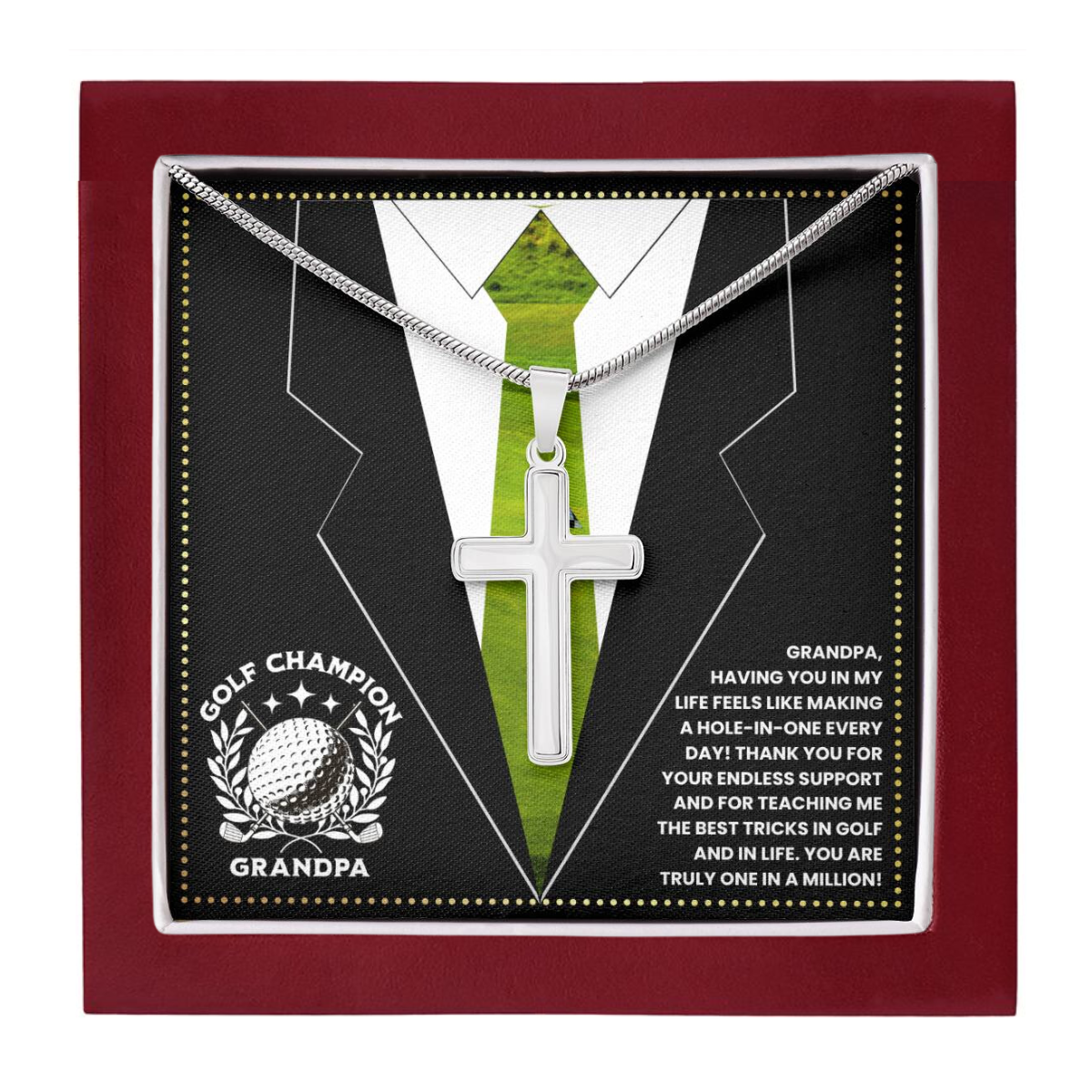 JGF Jewelry Gifts for Family  Cross Necklace For Grandpa Birthday Card Golf