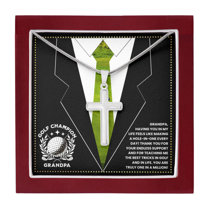 JGF Jewelry Gifts for Family  Cross Necklace For Grandpa Birthday Card Golf