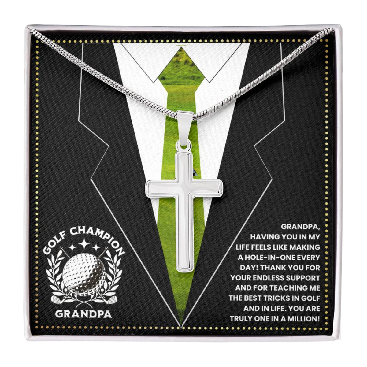 JGF Jewelry Gifts for Family  Cross Necklace For Grandpa Birthday Card Golf