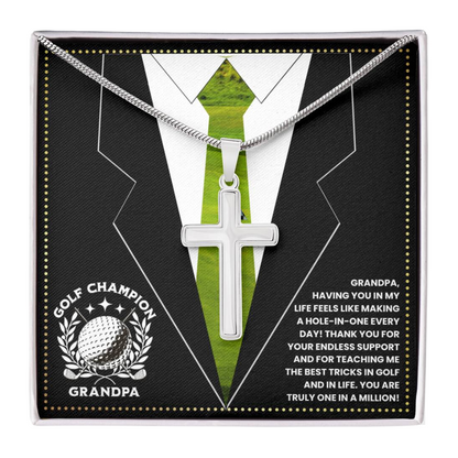 JGF Jewelry Gifts for Family  Cross Necklace For Grandpa Birthday Card Golf