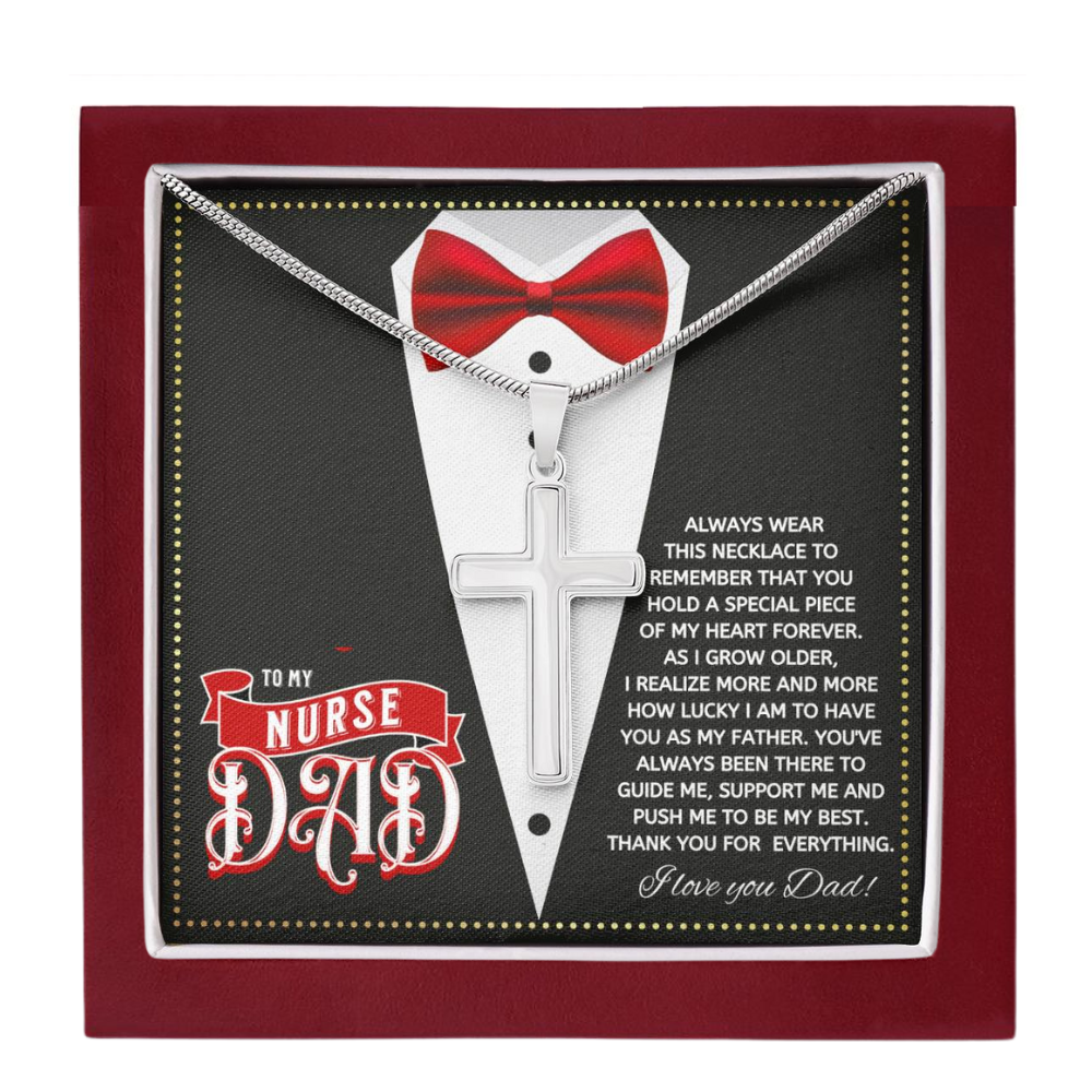 JGF Jewelry Gifts for Family Cross Necklace For Men Silver To My Nurse Practitioner Dad