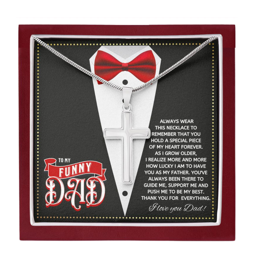 JGF Jewelry Gifts for Family Cross Necklace For Men Silver To My Funny Cool Dad From Son and Daughter