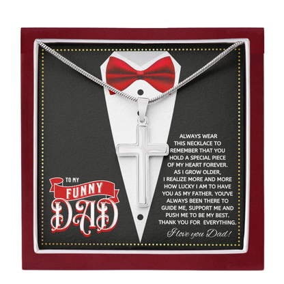 JGF Jewelry Gifts for Family Cross Necklace For Men Silver To My Funny Cool Dad From Son and Daughter