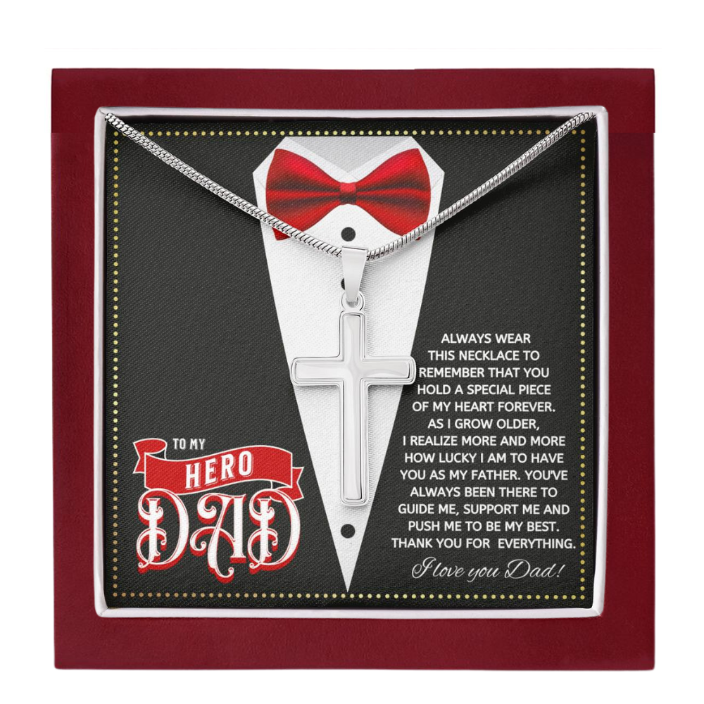 JGF Jewelry Gifts for Family Cross Necklace For Men Silver To My Hero Dad