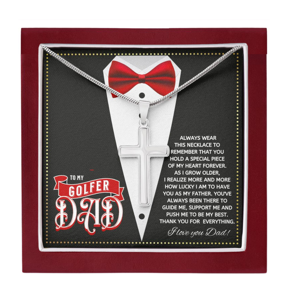 JGF Jewelry Gifts for Family Cross Necklace For Men Silver To My Golfer Dad Golfing