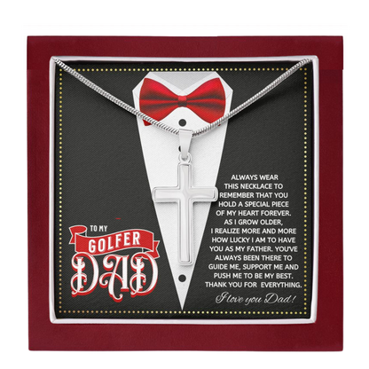 JGF Jewelry Gifts for Family Cross Necklace For Men Silver To My Golfer Dad Golfing