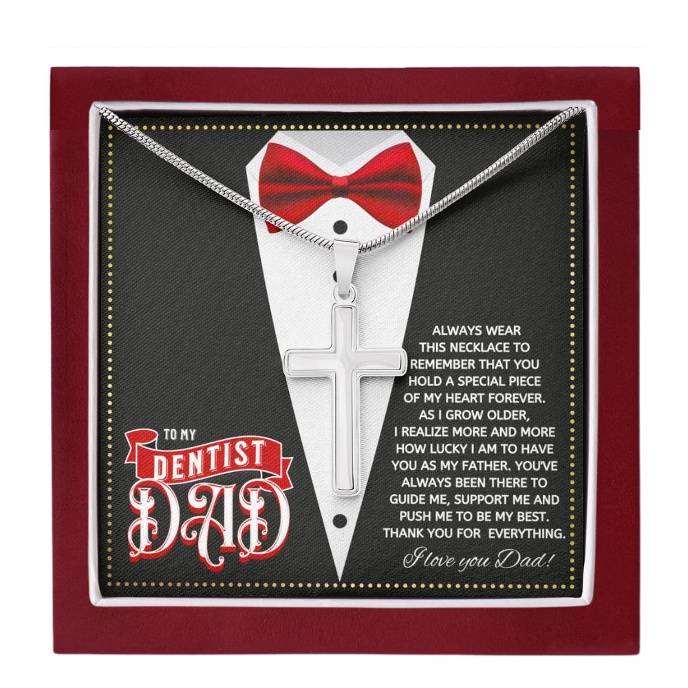 JGF Jewelry Gifts for Family Cross Necklace For Men Silver To My Dentist Dad