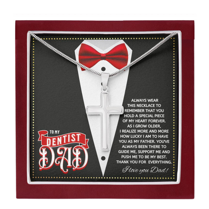 JGF Jewelry Gifts for Family Cross Necklace For Men Silver To My Dentist Dad