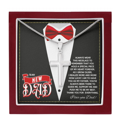 JGF Jewelry Gifts for Family Cross Necklace For Men Silver To My New Step Bonus Dad