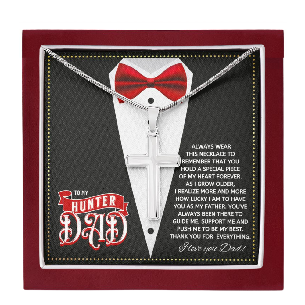 JGF Jewelry Gifts for Family Cross Necklace For Men Silver To My Bounty Hunter Hunting Dad