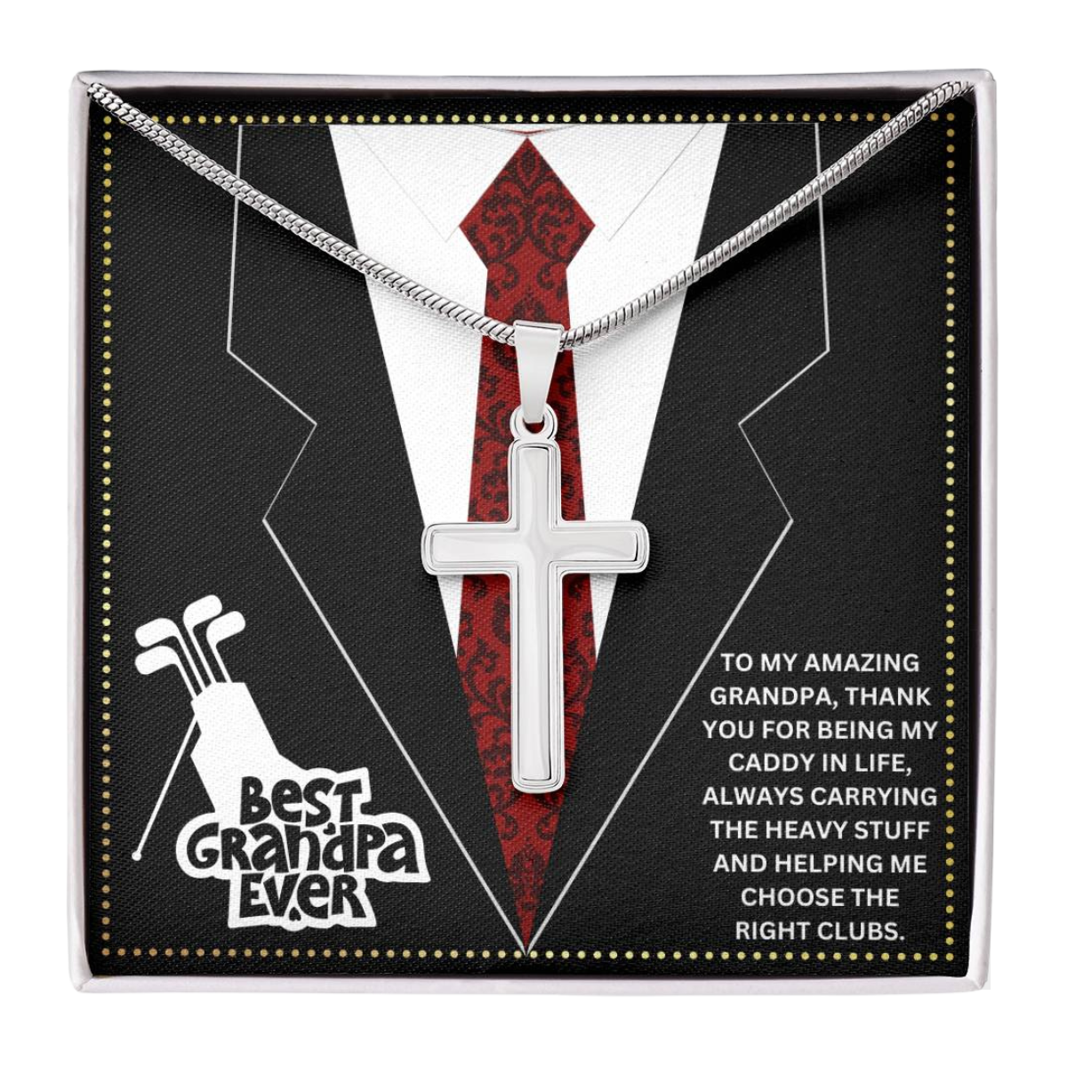 JGF Jewelry Gifts for Family Cross Necklace For Grandpa Golf Grandfather Gifts From Grandchildren