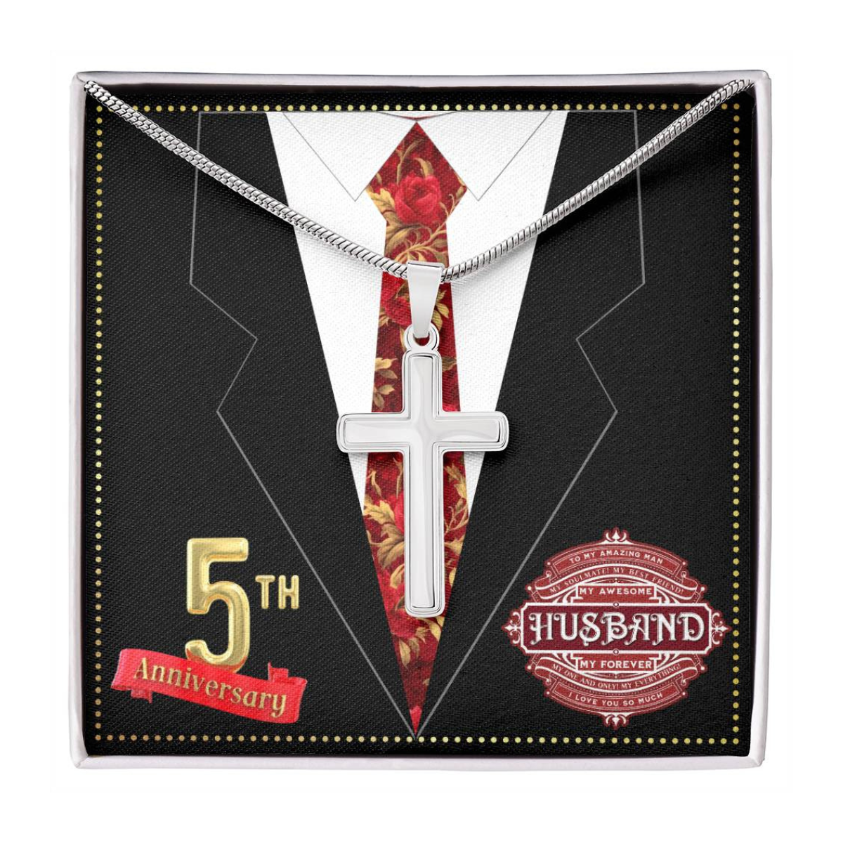 JGF Jewelry Gifts for Family 5th Wedding Anniversary For Him Husband Cross Necklace for Men