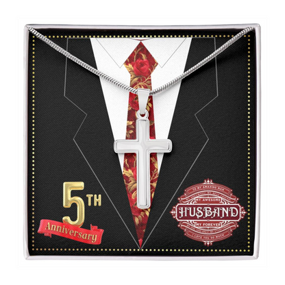 JGF Jewelry Gifts for Family 5th Wedding Anniversary For Him Husband Cross Necklace for Men