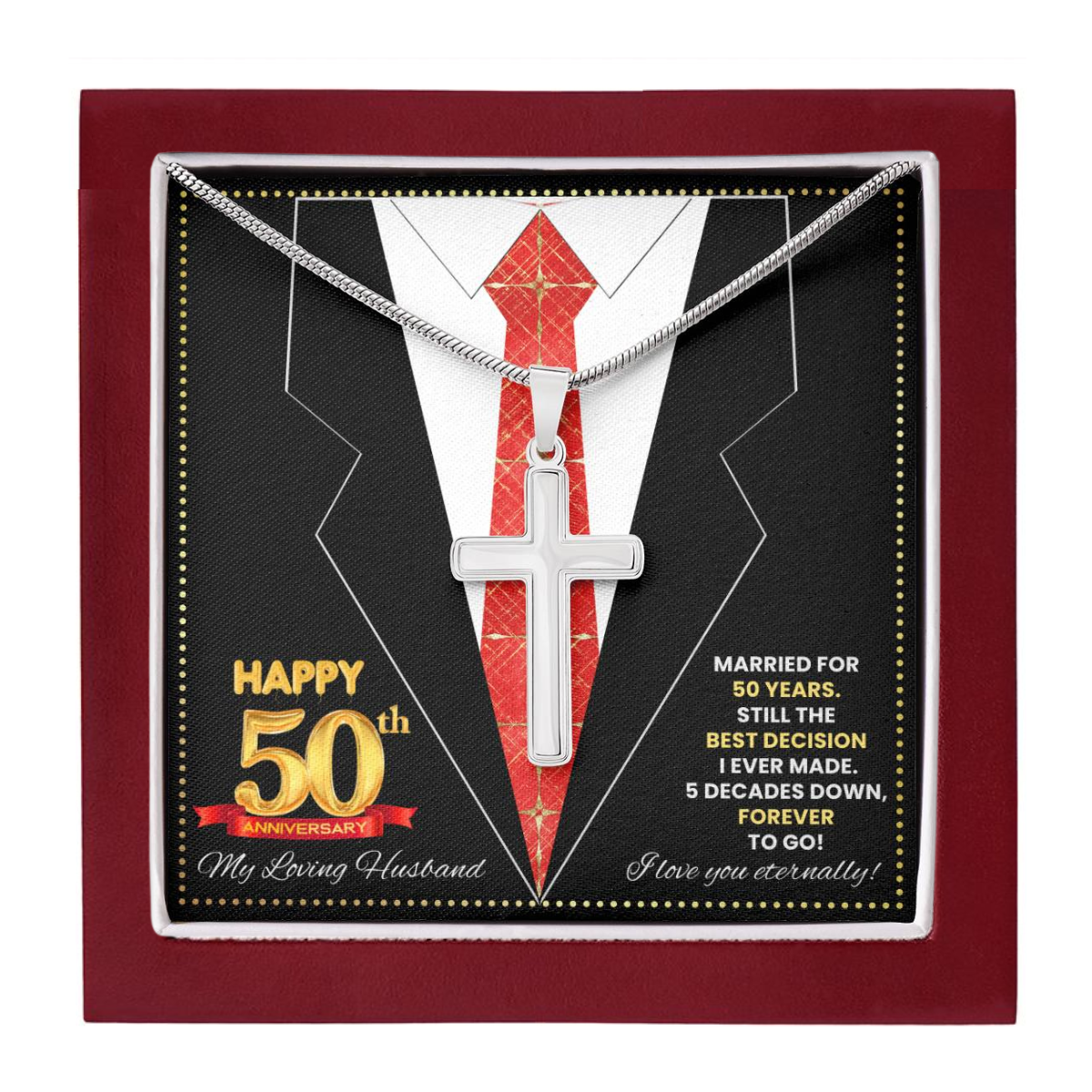JGF Jewelry Gifts for Family Happy 50th Anniversary For Husband Cross Necklace For Men