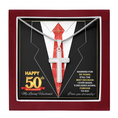 JGF Jewelry Gifts for Family Happy 50th Anniversary For Husband Cross Necklace For Men