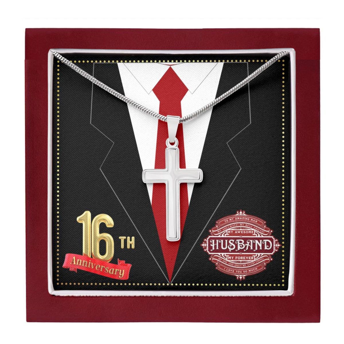 JGF Jewelry Gifts for Family 16th Wedding Anniversary For Him Husband Cross Necklace for Men