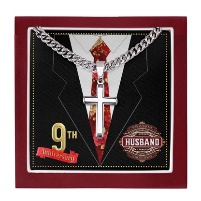 JGF Jewelry Gifts for Family 9 Year 9th Wedding Anniversary for Him Husband Cross Necklace for Men