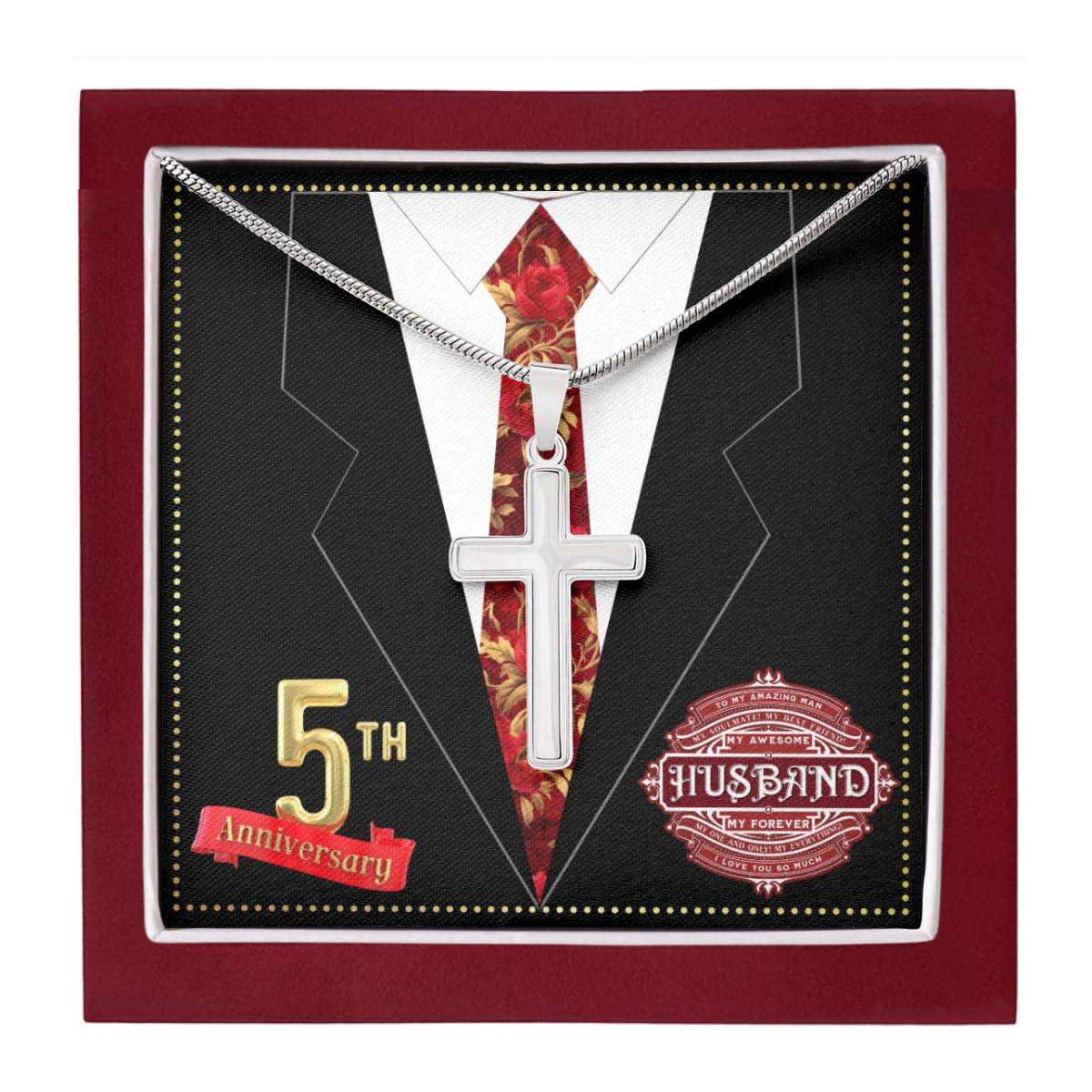 JGF Jewelry Gifts for Family 5th Wedding Anniversary For Him Husband Cross Necklace for Men