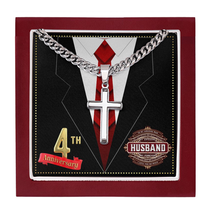JGF Jewelry Gifts for Family 4 Year 4th Wedding Anniversary for Him Husband Cross Necklace for Men
