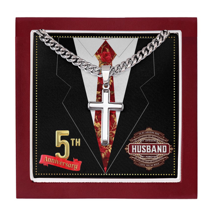 JGF Jewelry Gifts for Family 5 Year 5th Wedding Anniversary for Him Husband Cross Necklace for Men
