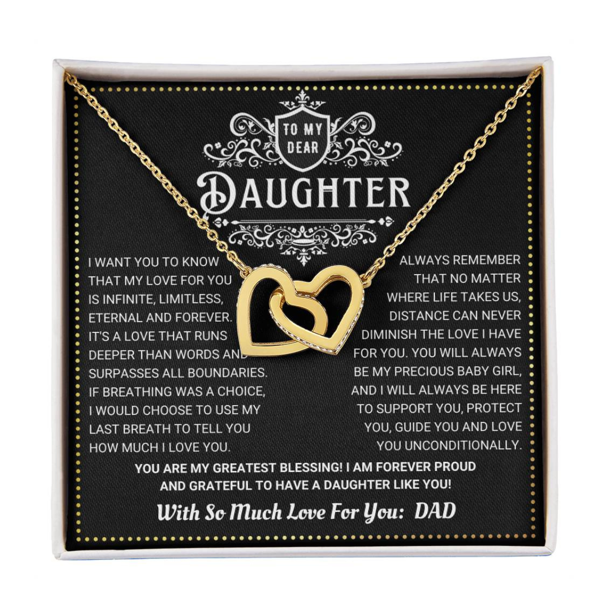 JGF Jewelry Gifts for Family 2 Hearts Connected Necklace 18th Birthday Card Daughter From Dad