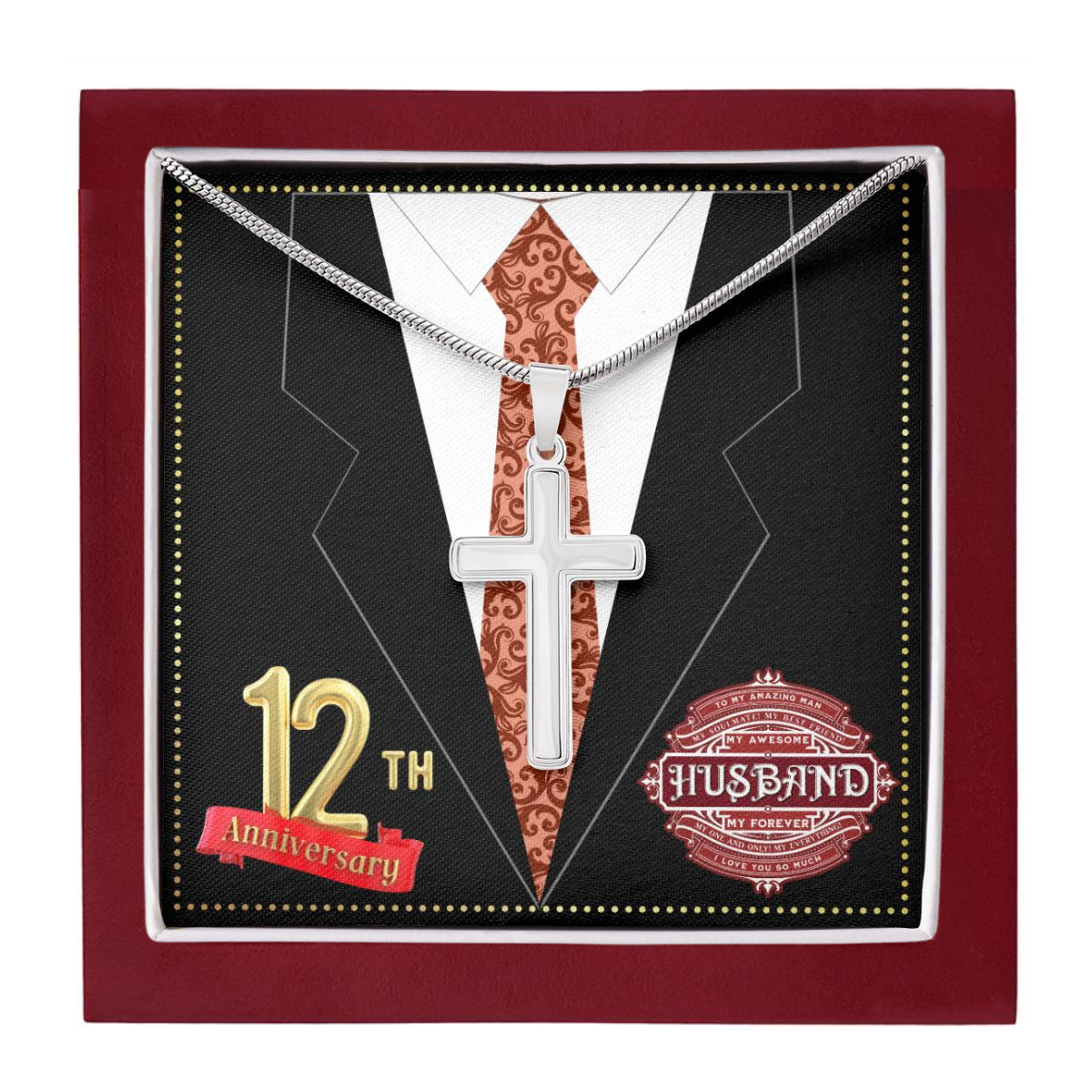 JGF Jewelry Gifts for Family 12th Wedding Anniversary For Him Husband Cross Necklace for Men