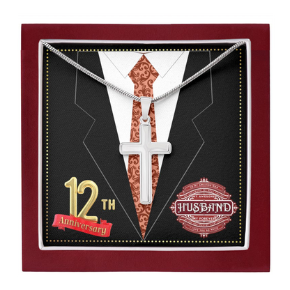 JGF Jewelry Gifts for Family 12th Wedding Anniversary For Him Husband Cross Necklace for Men