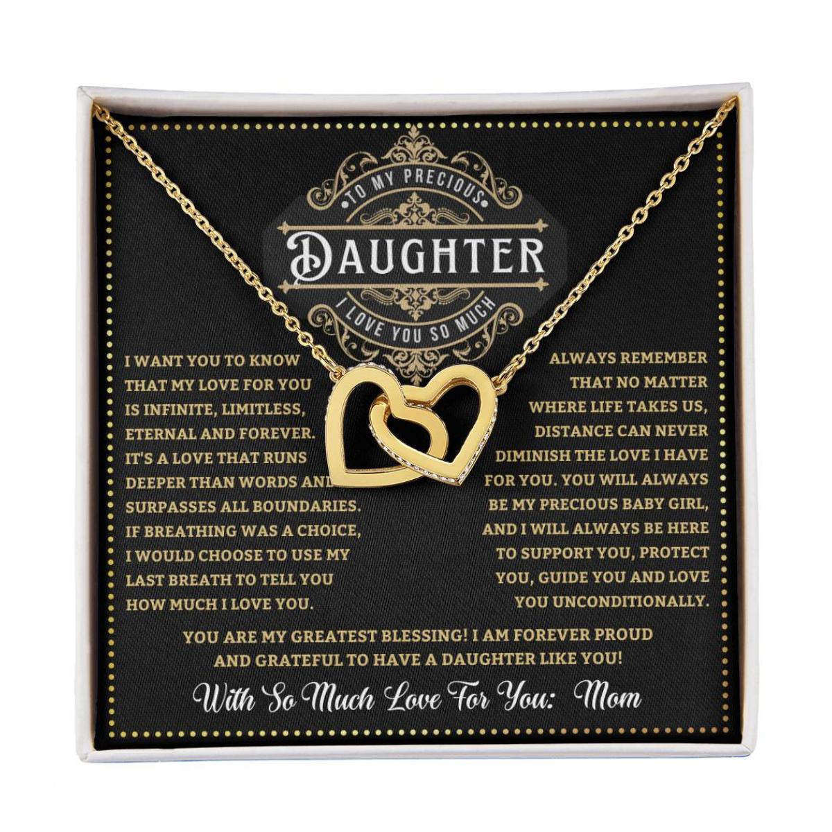 JGF Jewelry Gifts for Family Double Hearts Linked Necklace For Daughter From Mom
