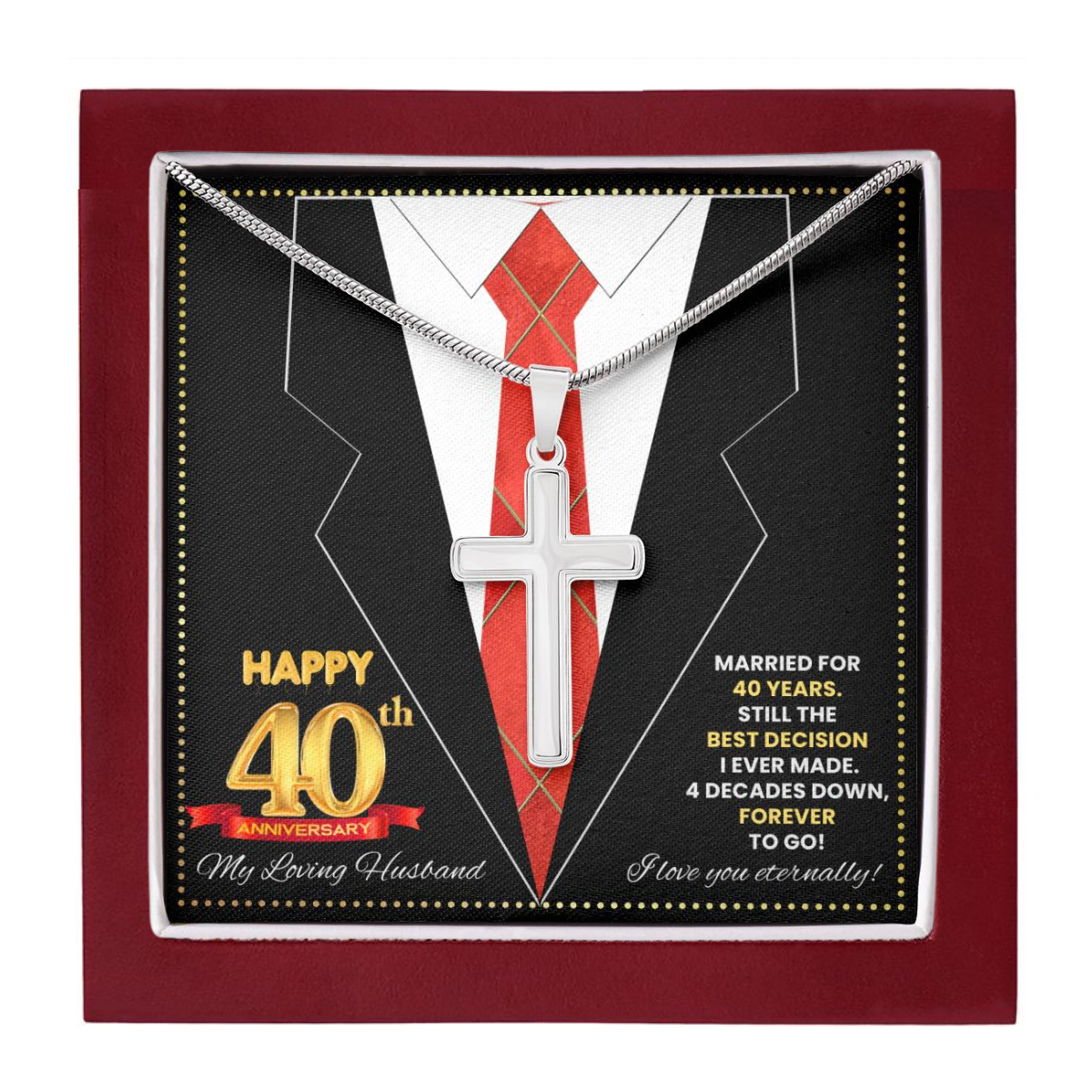 JGF Jewelry Gifts for Family Happy 40th Anniversary For Husband Cross Necklace For Men