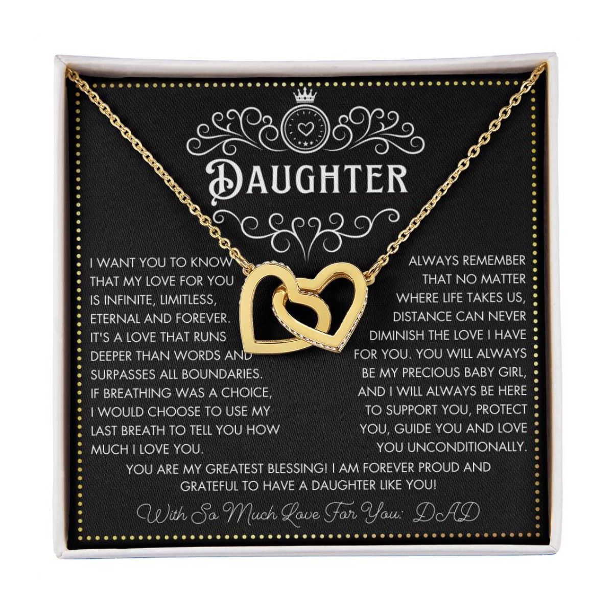 JGF Jewelry Gifts for Family To My Daughter Necklace From Dad Double Heart