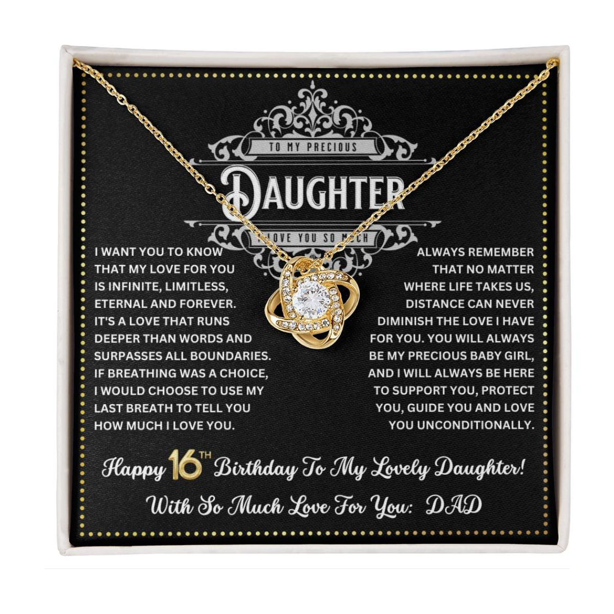 JGF Jewelry Gifts for Family Happy 16th Birthday Card Daughter Love Knot Necklace