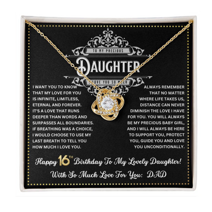 JGF Jewelry Gifts for Family Happy 16th Birthday Card Daughter Love Knot Necklace