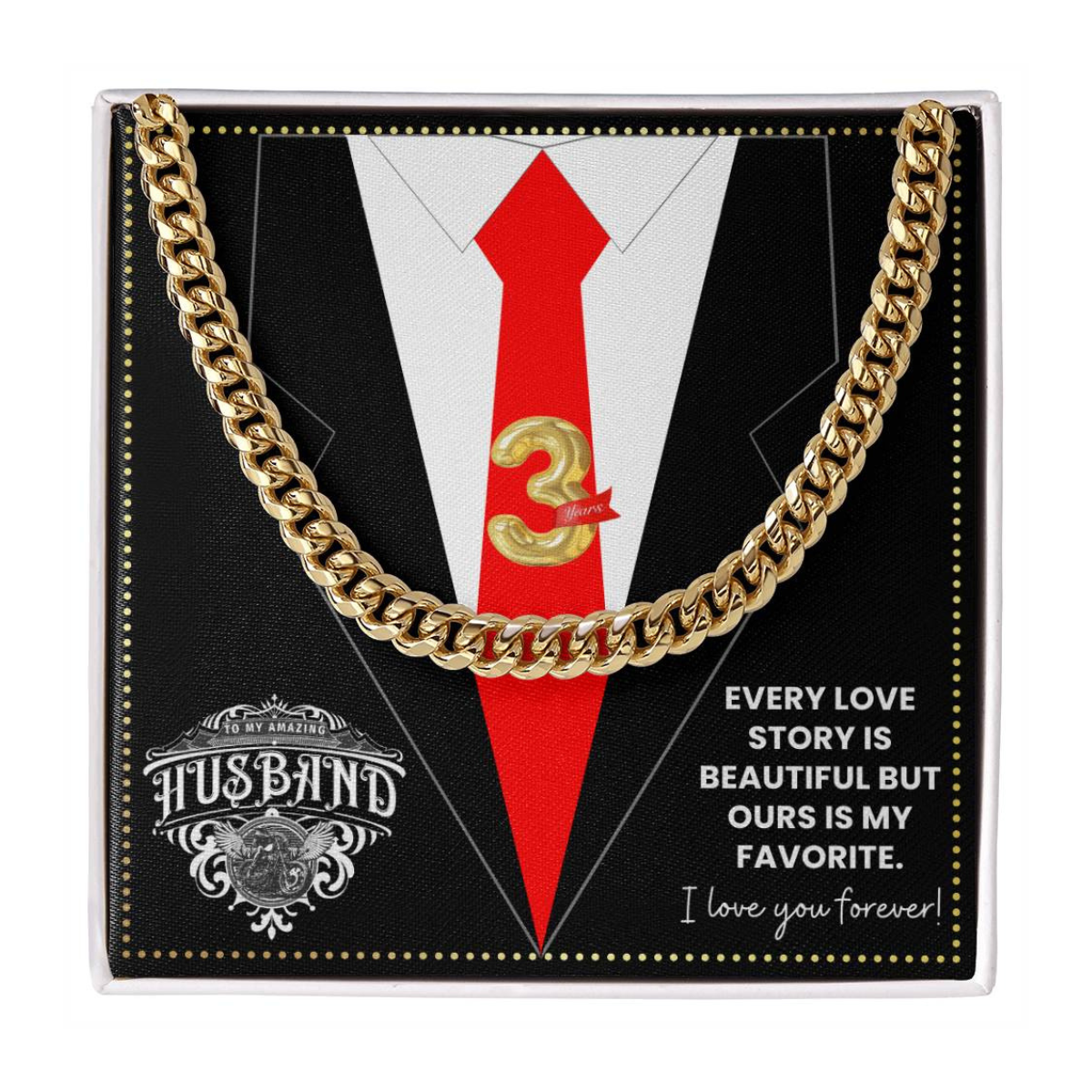 JGF Jewelry Gifts for Family 3rd Third Anniversary For Husband Chain Necklace For Men