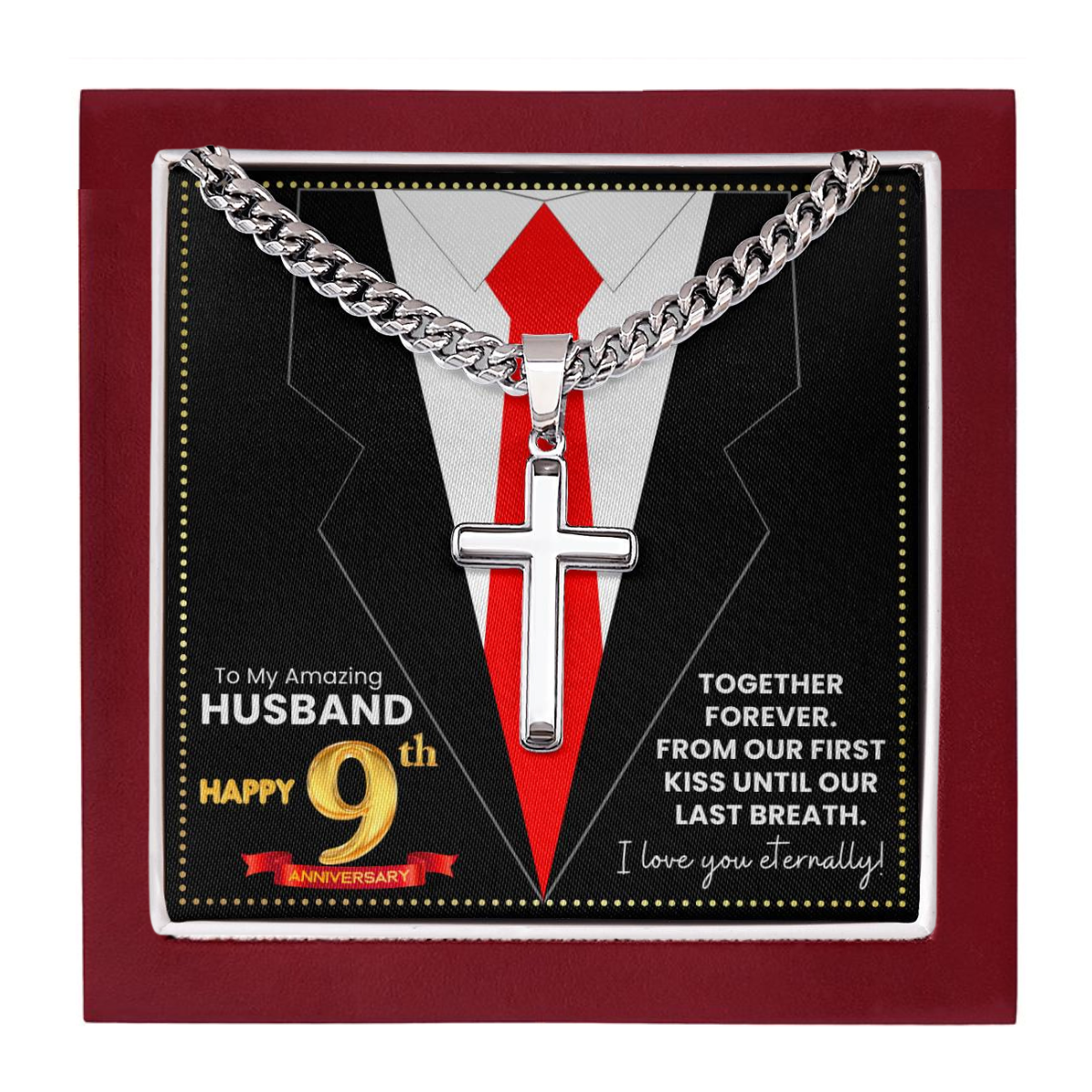 JGF Jewelry Gifts for Family Happy 9th Anniversary For Husband Cross Necklace For Men