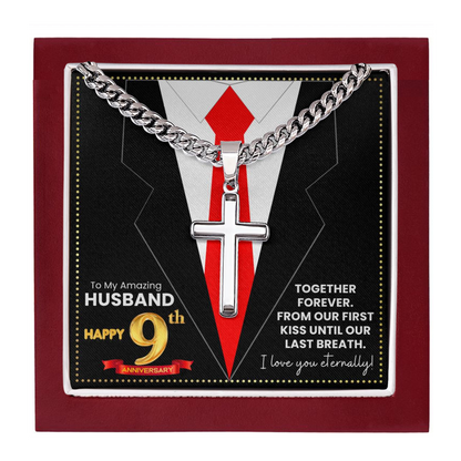 JGF Jewelry Gifts for Family Happy 9th Anniversary For Husband Cross Necklace For Men