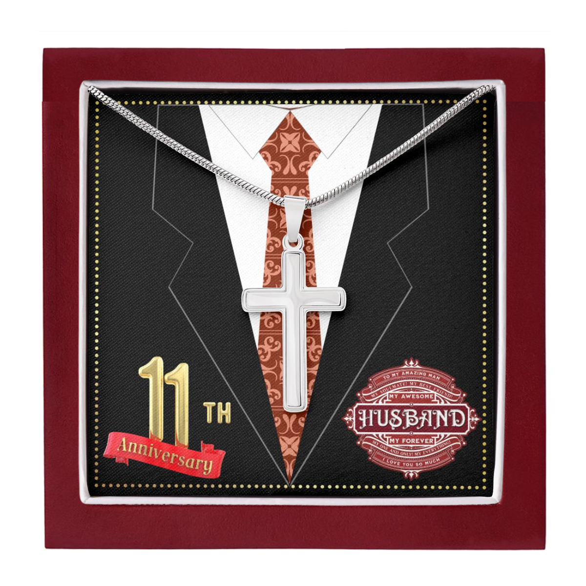 JGF Jewelry Gifts for Family 11th Wedding Anniversary For Him Husband Cross Necklace for Men