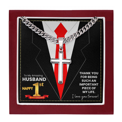 JGF Jewelry Gifts for Family Happy 1st Anniversary For Husband Cross Necklace For Men