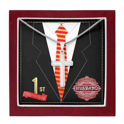 JGF Jewelry Gifts for Family 1 Year 1st Wedding Anniversary for Him Husband Cross Necklace for Men
