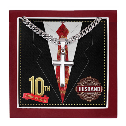 JGF Jewelry Gifts for Family 10 Year 10th Wedding Anniversary for Him Husband Cross Necklace for Men