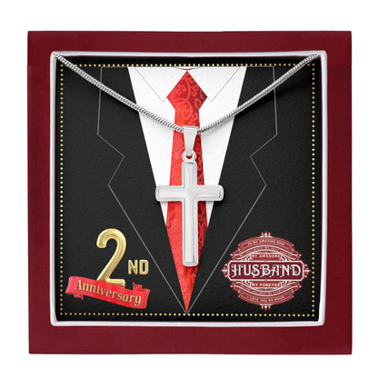 JGF Jewelry Gifts for Family 2 Year 2nd Wedding Anniversary for Him Husband Cross Necklace for Men