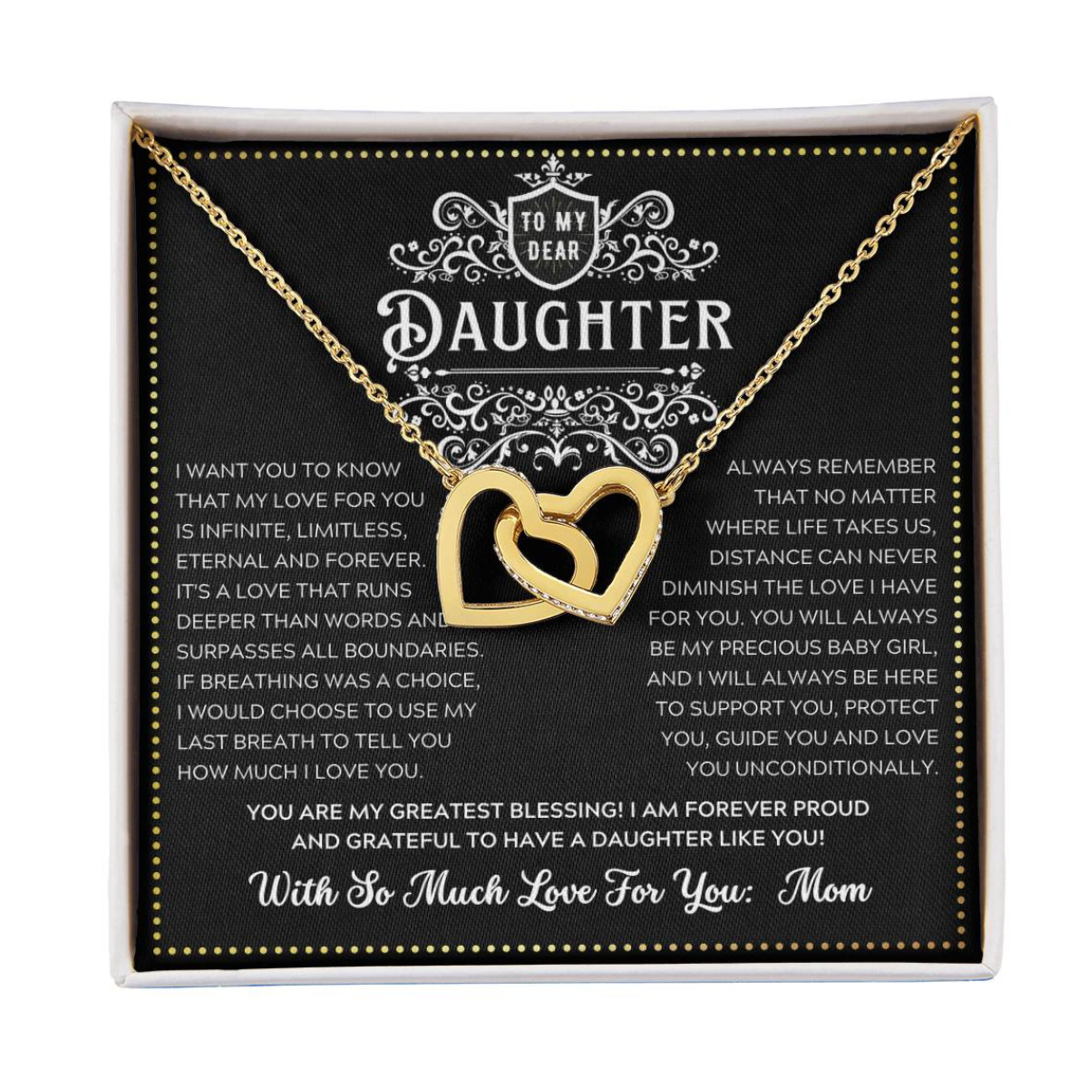 JGF Jewelry Gifts for Family Silver Heart Necklace 2 Hearts To My Daughter Necklace From Mom - Stainless Steel