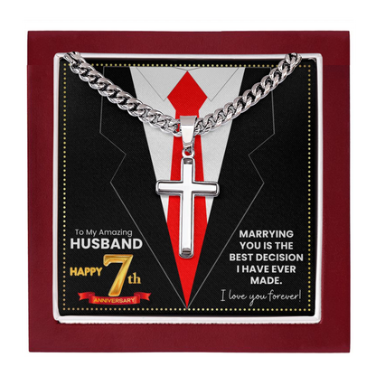 JGF Jewelry Gifts for Family Happy 7th Anniversary For Husband Cross Necklace For Men