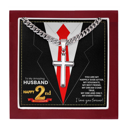 JGF Jewelry Gifts for Family Happy 2nd Anniversary For Husband Cross Necklace For Men
