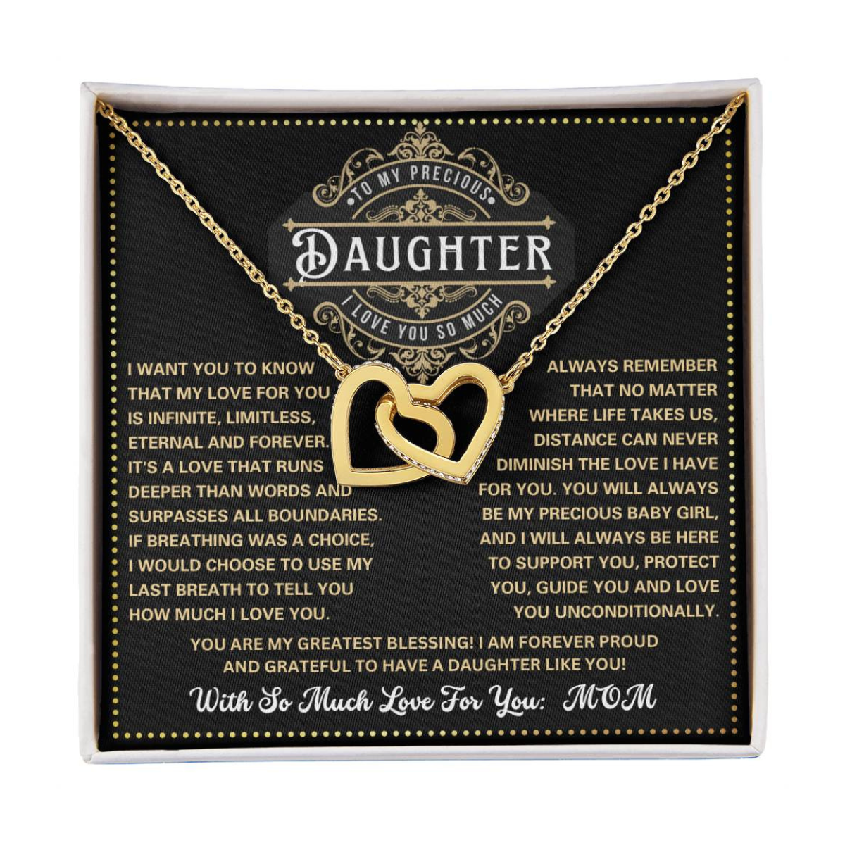 JGF Jewelry Gifts for Family To My Daughter Necklace From Dad And Mom Interlocking Heart Necklace