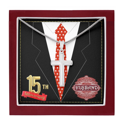 JGF Jewelry Gifts for Family 15th Wedding Anniversary For Him Husband Cross Necklace for Men
