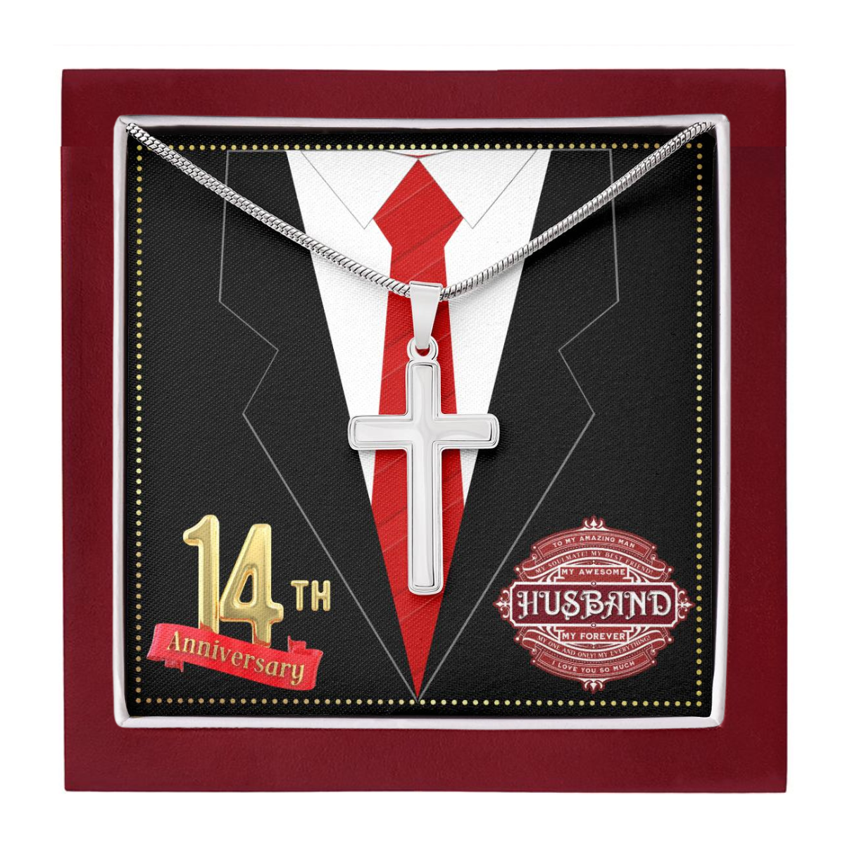 JGF Jewelry Gifts for Family 14th Wedding Anniversary For Him Husband Cross Necklace for Men