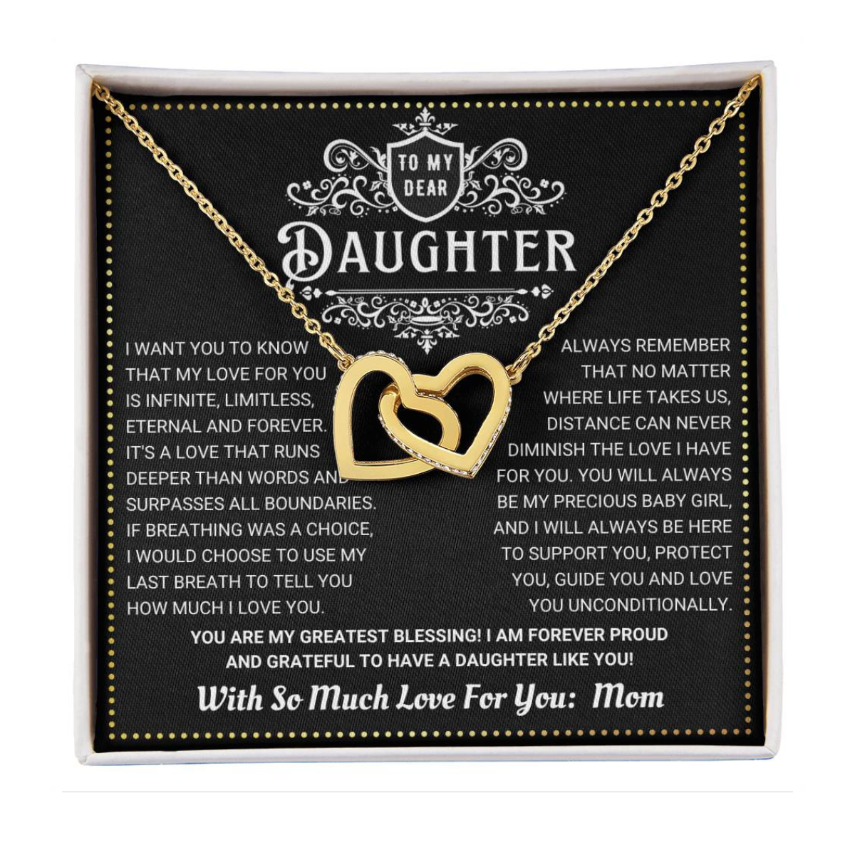 JGF Jewelry Gifts for Family Two Hearts Necklace To My Daughter Necklace From Mom Sterling Silver